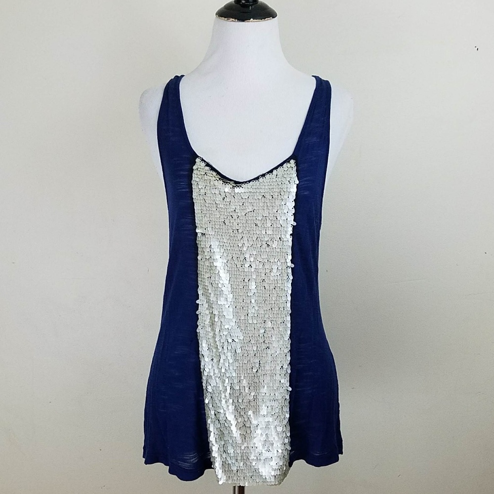 Anthro, The Addison Story Blue Silver Sequin Tank